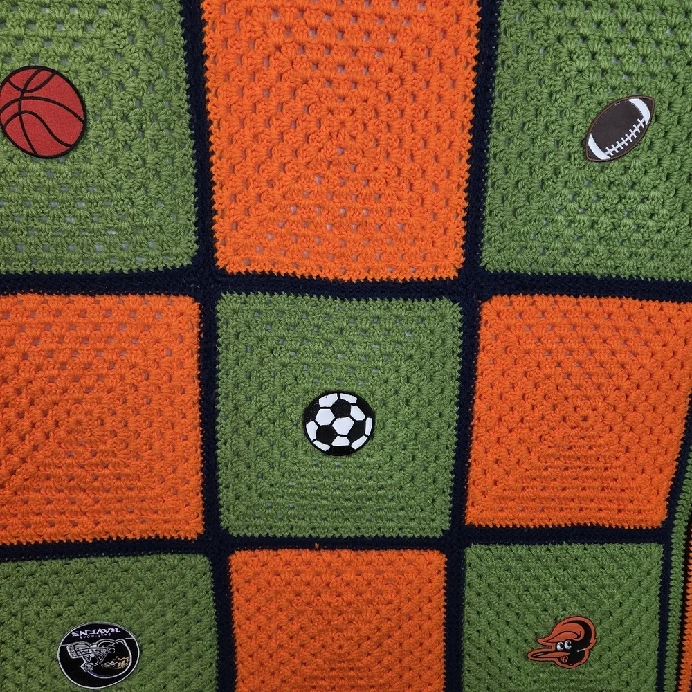 Handmade Baltimore‎ Sports Crochet Throw Blanket 61x50 Ravens Orioles